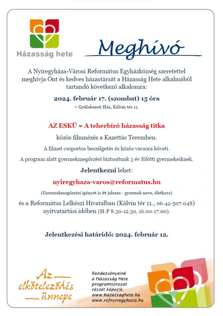 Házasság Hete 2024. - Szeretettel várjuk a házaspárokat!